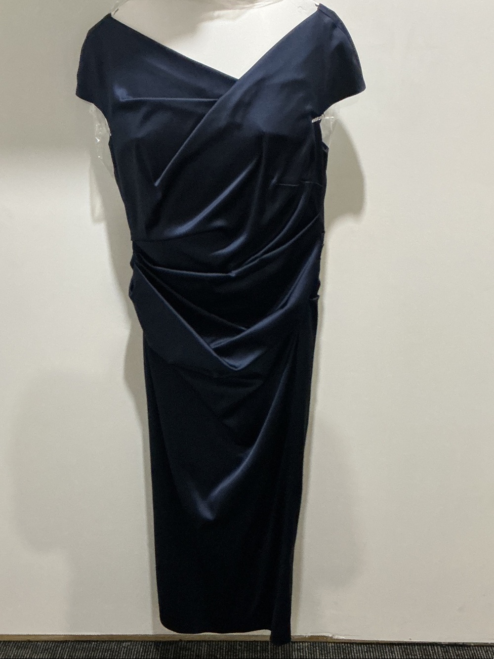 Sophisticated Navy Draped Midi Dress